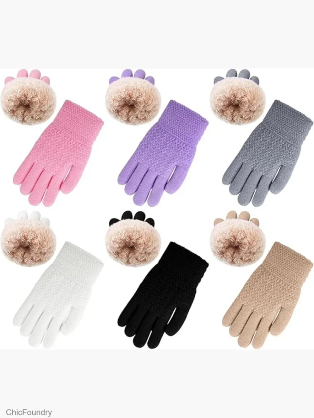 Stretchy Warm Knit Winter Gloves for Kids 5-10 Years 6 Pairs